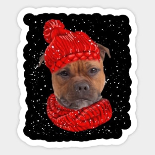 Staffordshire Bull Terriers Wearing Red Hat Christmas Sticker